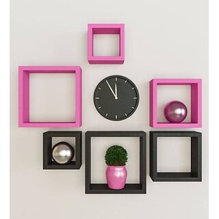                       Onlinecraft Wooden Wall Rack Shelf Wooden Wall Shelf (Number Of Shelves - 6, Black, Pink, Multicolor)                                              