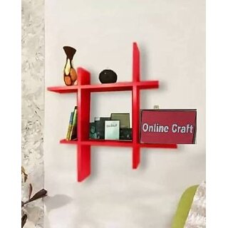                       Onlinecraft Wooden Wall Shelf Mota Plus ( Red ) Wooden Wall Shelf (Number Of Shelves - 6, Red)                                              