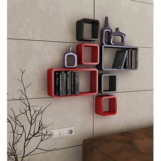                       Onlinecraft Rack Shelf Wooden Wall Shelf (Number Of Shelves - 6, Red, Black, Multicolor)                                              