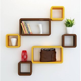 Onlinecraft Bedroom Wall Decor Wooden Wall Shelf (Number Of Shelves - 6, Yellow, Brown, Multicolor) Onlinecraft Bedroom Wall Decor Wooden Wall Shelf (Number Of Shelves - 6, Yellow, Brown, Multicolor)