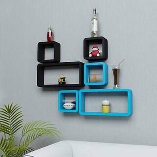                       Onlinecracts Wooden Wall Decor Wooden Wall Shelf (Number Of Shelves - 6, Black, Blue, Multicolor)                                              