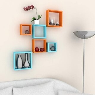                       Onlinecrafts Wooden Wall Shelf Wooden Wall Shelf (Number Of Shelves - 6, Steel, Green)                                              