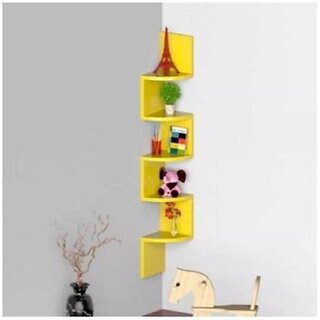                       Onlinecraft Ch2879 Wooden Wall Shelf Zigzag Yellwo Wooden Wall Shelf (Number Of Shelves - 5, Yellow)                                              