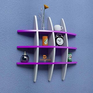                       Onlinecraft Wooden Book Rack Shelf Wooden Wall Shelf (Number Of Shelves - 12, White, Purple, Multicolor)                                              