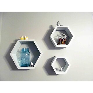                       Onlinecraft Wooden Wall Rack Shelf Wooden Wall Shelf (Number Of Shelves - 3, White)                                              