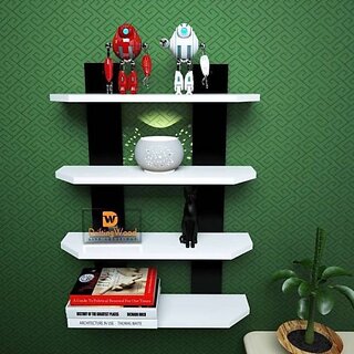                       Onlinecraft Wooden Wall Shelf (Number Of Shelves - 4, White, Black, Multicolor)                                              
