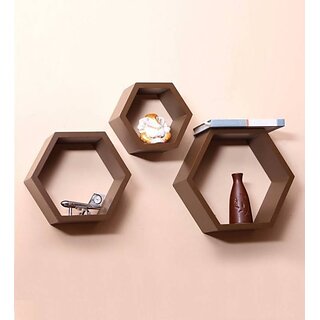                       Onlinecraft Wooden Wall Rack Shelf Wooden Wall Shelf (Number Of Shelves - 3, Brown)                                              