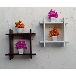                       Onlinecraft Wall Rack Shelf Wooden Wall Shelf (Number Of Shelves - 4, Brown, White)                                              