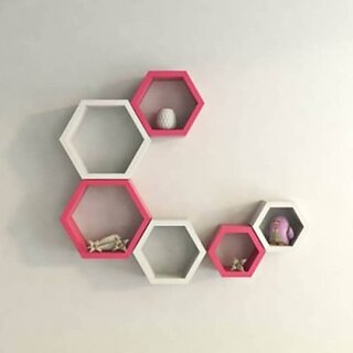 Onlinecraft Wooden Wall Decor Wooden Wall Shelf (Number Of Shelves - 6, Clear, Pink, Multicolor) Onlinecraft Wooden Wall Decor Wooden Wall Shelf (Number Of Shelves - 6, Clear, Pink, Multicolor)