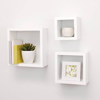                      Onlinecraft Wooden Book Rack Shelf Wooden Wall Shelf (Number Of Shelves - 3, White)                                              
