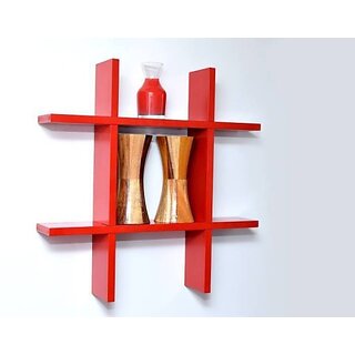                       Onlinecrafts Wooden Wall Shelf Wooden Wall Shelf (Number Of Shelves - 1, Red)                                              