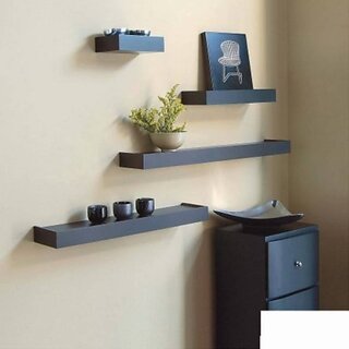                       Onlinecrafts Wooden Kasti 4 Wali (Black) Wooden Wall Shelf (Number Of Shelves - 4, Black)                                              