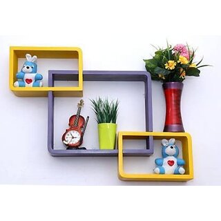                       Onlinecraft Ch2744 Wooden Wall Shelf Wooden Wall Shelf (Number Of Shelves - 3, Purple, Yellow)                                              