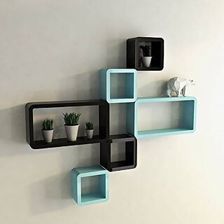                       Onlinecraft Wooden Wall Shelf Wooden Wall Shelf (Number Of Shelves - 6, Black, Blue)                                              