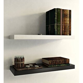                       Onlinecrafts Wooden Wall Shelf Wooden Wall Shelf (Number Of Shelves - 2, White, Black)                                              