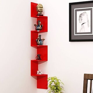                       Onlinecraft Wooden Wall Rack Shelf Wooden Wall Shelf (Number Of Shelves - 5, Red)                                              