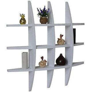                       Onlinecraft Wooden Rack Shelf Wooden Wall Shelf (Number Of Shelves - 1, White)                                              