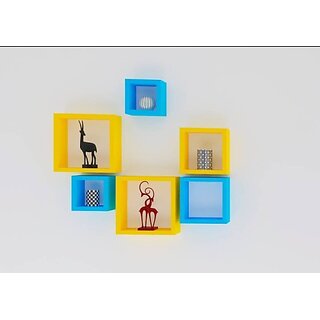 Onlinecrafts Wooden Wall Shelf Wooden Wall Shelf (Number Of Shelves - 6, Yellow, Blue) Onlinecrafts Wooden Wall Shelf Wooden Wall Shelf (Number Of Shelves - 6, Yellow, Blue)