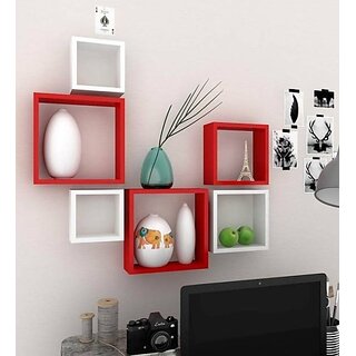                       Onlinecraft Wooden Wall Rack Shelf Wooden Wall Shelf (Number Of Shelves - 6, Red, White, Multicolor)                                              
