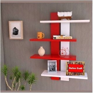 Onlinecraft Double Patti For Shelf White Red Wooden Wall Shelf (Number Of Shelves - 4, Red, White) Onlinecraft Double Patti For Shelf White Red Wooden Wall Shelf (Number Of Shelves - 4, Red, White)