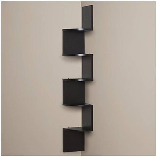                       Onlinecraft Wooden Wall Shelf Wooden Wall Shelf (Number Of Shelves - 5, Black)                                              