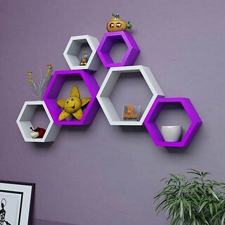 Onlinecraft Wooden Wall Rack Hexya Purpal White Wooden Wall Shelf (Number Of Shelves - 6, White, Purple, Multicolor) Onlinecraft Wooden Wall Rack Hexya Purpal White Wooden Wall Shelf (Number Of Shelves - 6, White, Purple, Multicolor)