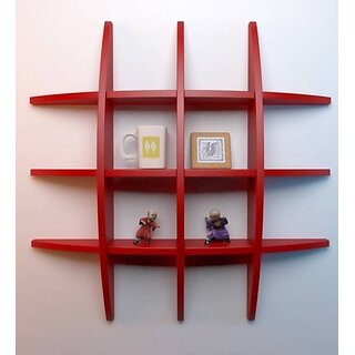                       Onlinecraft Office Wall Decor Wooden Wall Shelf (Number Of Shelves - 12, Red)                                              