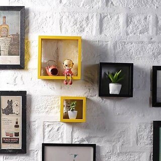                      Onlinecraft Wooden Wall Rack Shelf Wooden Wall Shelf (Number Of Shelves - 3, Yellow, Black, Multicolor)                                              
