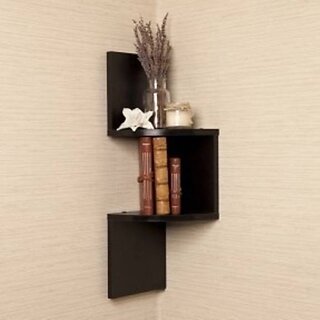                       Onlinecraft Wooden Wall Self Wooden Wall Shelf (Number Of Shelves - 2, Black)                                              