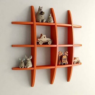                       Onlinecraft Wooden Book Rack Shelf Wooden Wall Shelf (Number Of Shelves - 12, Orange)                                              