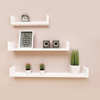                       Onlinecrafts Wooden Wall Shelf ( White ) U Rack Wooden Wall Shelf (Number Of Shelves - 3, White)                                              