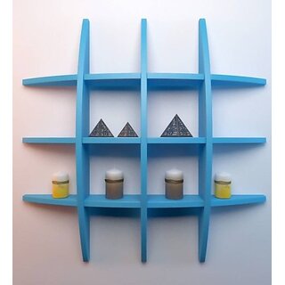                       Onlinecrafts Wooden Wall Shelf Wooden Wall Shelf (Number Of Shelves - 12, Blue)                                              