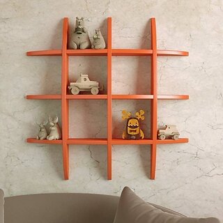                       Onlinecrafts Wooden T Rack Shelf Orange Wooden Wall Shelf (Number Of Shelves - 12, Orange)                                              