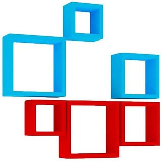                       Onlinecraft Wooden Wall Rack Shelf Wooden Wall Shelf (Number Of Shelves - 6, Red, Blue, Multicolor)                                              