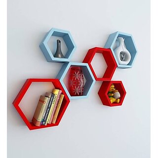                       Onlinecraft Wooden Shelf Wooden Wall Shelf (Number Of Shelves - 6, Red, Blue, Multicolor)                                              