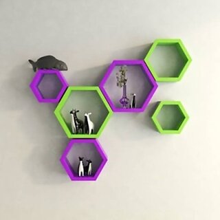 Onlinecraft Ch582Wooden Wall Rack Shelf 6 Hexon ( Purple,Green) Wooden Wall Shelf (Number Of Shelves - 6, Purple, Green, Multicolor) Onlinecraft Ch582Wooden Wall Rack Shelf 6 Hexon ( Purple,Green) Wooden Wall Shelf (Number Of Shelves - 6, Purple, Green, Multicolor)