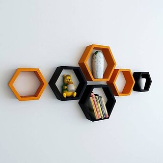 Onlinecrafts Wooden Wall Shelf Wooden Wall Shelf (Number Of Shelves - 6, Black, Orange) Onlinecrafts Wooden Wall Shelf Wooden Wall Shelf (Number Of Shelves - 6, Black, Orange)