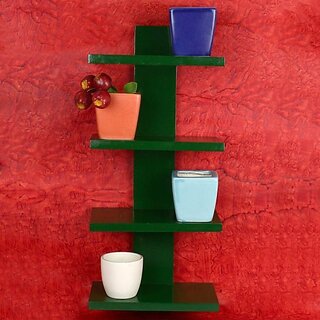                       Onlinecraft Wooden 5 Shelf (Green) Patti Wooden Wall Shelf (Number Of Shelves - 4, Green)                                              