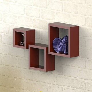                       Onlinecrafts Wooden Wall Shelf Wooden Wall Shelf (Number Of Shelves - 3, Brown)                                              