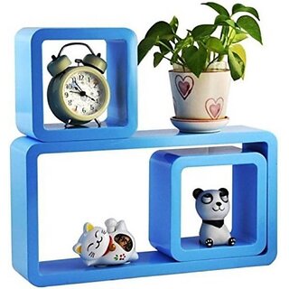                       Onlinecraft Wooden Wall Decor Wooden Wall Shelf (Number Of Shelves - 3, Blue)                                              