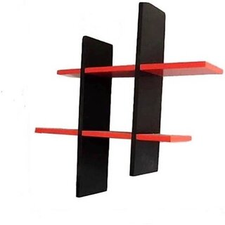                       Onlinecrafts Wooden Wall Shelf Wooden Wall Shelf (Number Of Shelves - 2, Red, Black)                                              