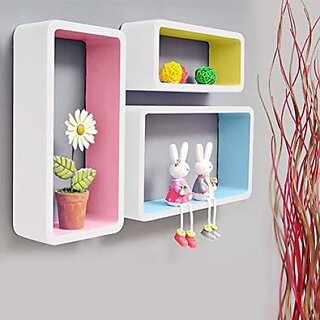                       Onlinecraft Shelf Long 3 Wala Multi Color Mdf (Medium Density Fiber) Wall Shelf (Number Of Shelves - 3, Multicolor)                                              