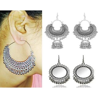                       Canna India Vasumat TrendyParty WearOxidized Silver Pearl Earrings Combo Beads Chandbali Earring Alloy Drops And Danglers                                              