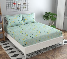 Quirky Home Premium Glace Cotton Elastic Fitted Full Bedsheet  Queen Size Wrinkelefree Bedsheet  Green Madangles