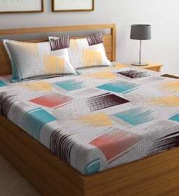Quirky Home Premium Glace Cotton Elastic Fitted Full Bedsheet | Queen Size Wrinkelefree Bedsheet | Multicolor Abstract
