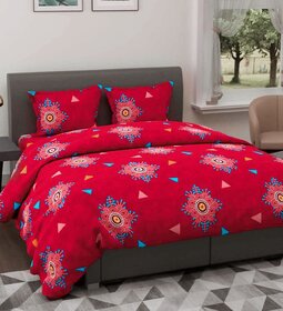 Quirky Home Premium Glace Cotton Elastic Fitted Full Bedsheet | Queen Size Wrinkelefree Bedsheet | Red Star