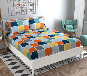 Quirky Home Premium Glace Cotton Elastic Fitted Full Bedsheet | Queen Size Wrinkelefree Bedsheet | Multicolor Checks
