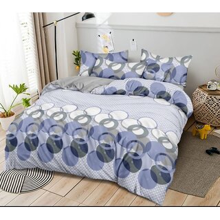 Quirky Home Premium Glace Cotton Elastic Fitted Full Bedsheet | Queen Size Wrinkelefree Bedsheet | Purple Bubble