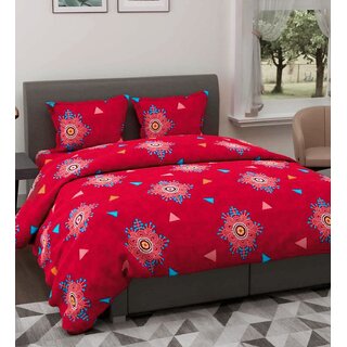                       Quirky Home Premium Glace Cotton Elastic Fitted Full Bedsheet | Queen Size Wrinkelefree Bedsheet | Red Star                                              
