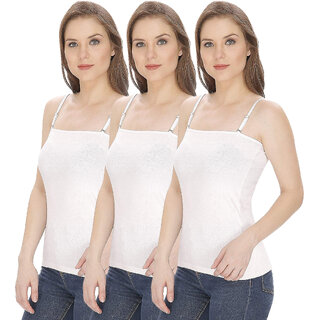                       Combo Women Cotton Camisoles Detachable/Removable Straps Strapless Spaghetti Slip Tank Top Camisole (Pack of 3)                                              